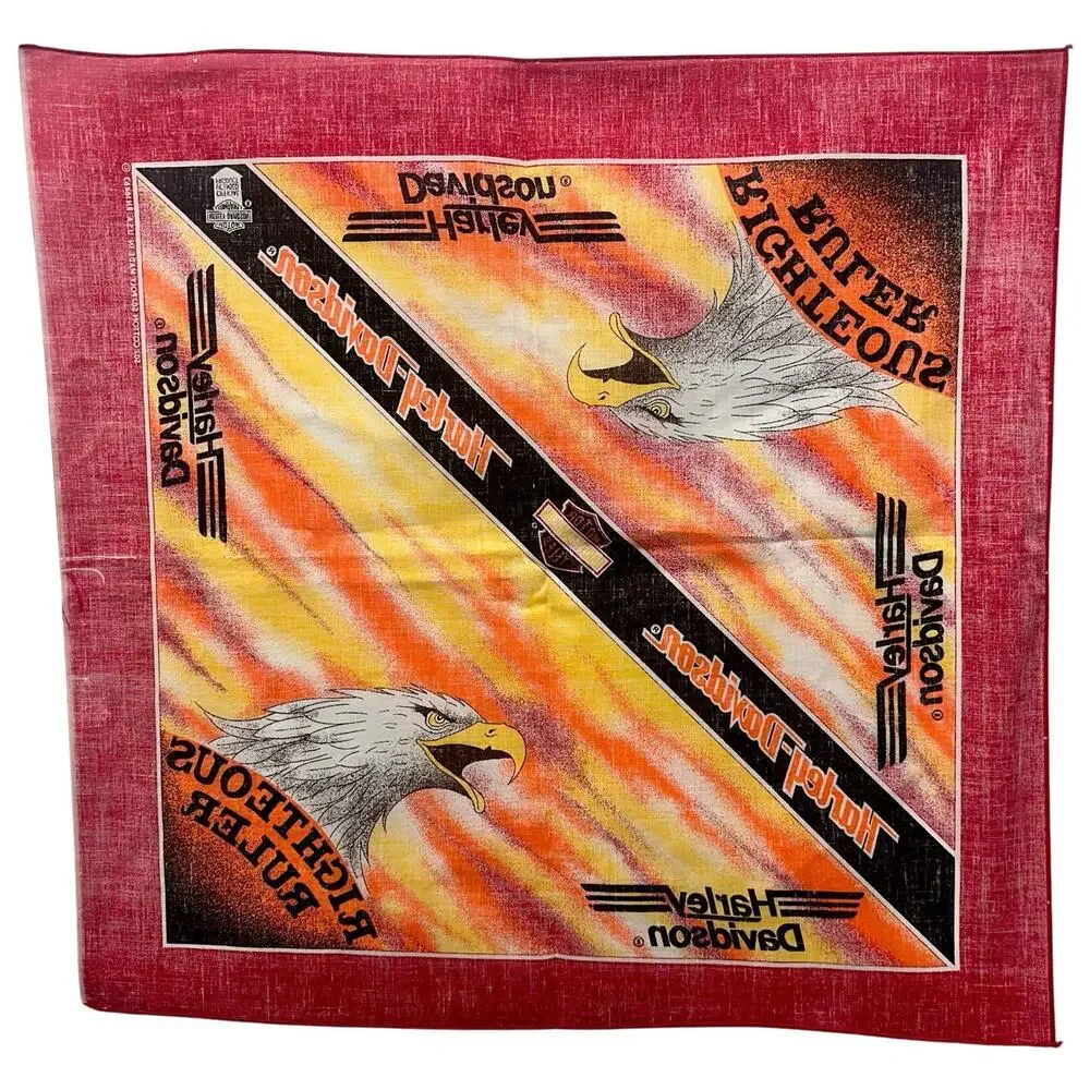 Harley Davidson Red Bandana‎ USA RN 16463 Scarf Handkerchief Eagle Cotton Poly